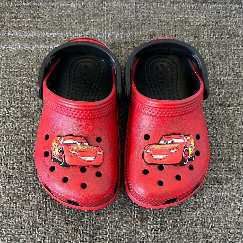 CROCS Kids Red Clogs with Car Graphic